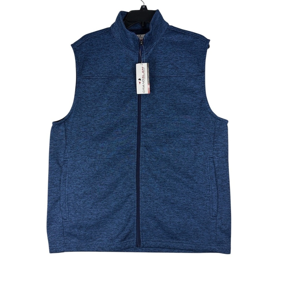Grand Slam Performance Mens Vest M Peacoat Heather Blue Full Zip GSKFF042KO NEW